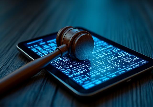 Illustration of a digital clock and a traditional legal gavel