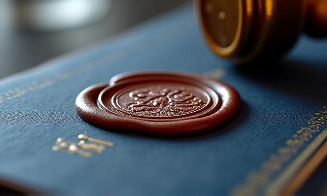Close-up of a legal wax seal on a document, symbolizing data protection